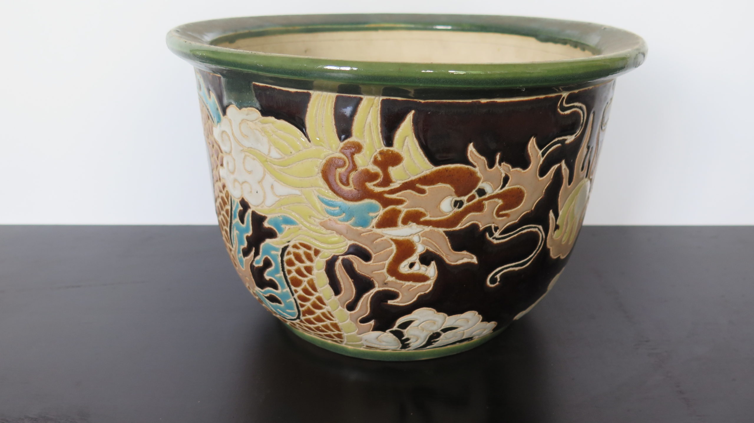 Květník keramika čínský motiv “ Drak zelený “ výška 17 cm